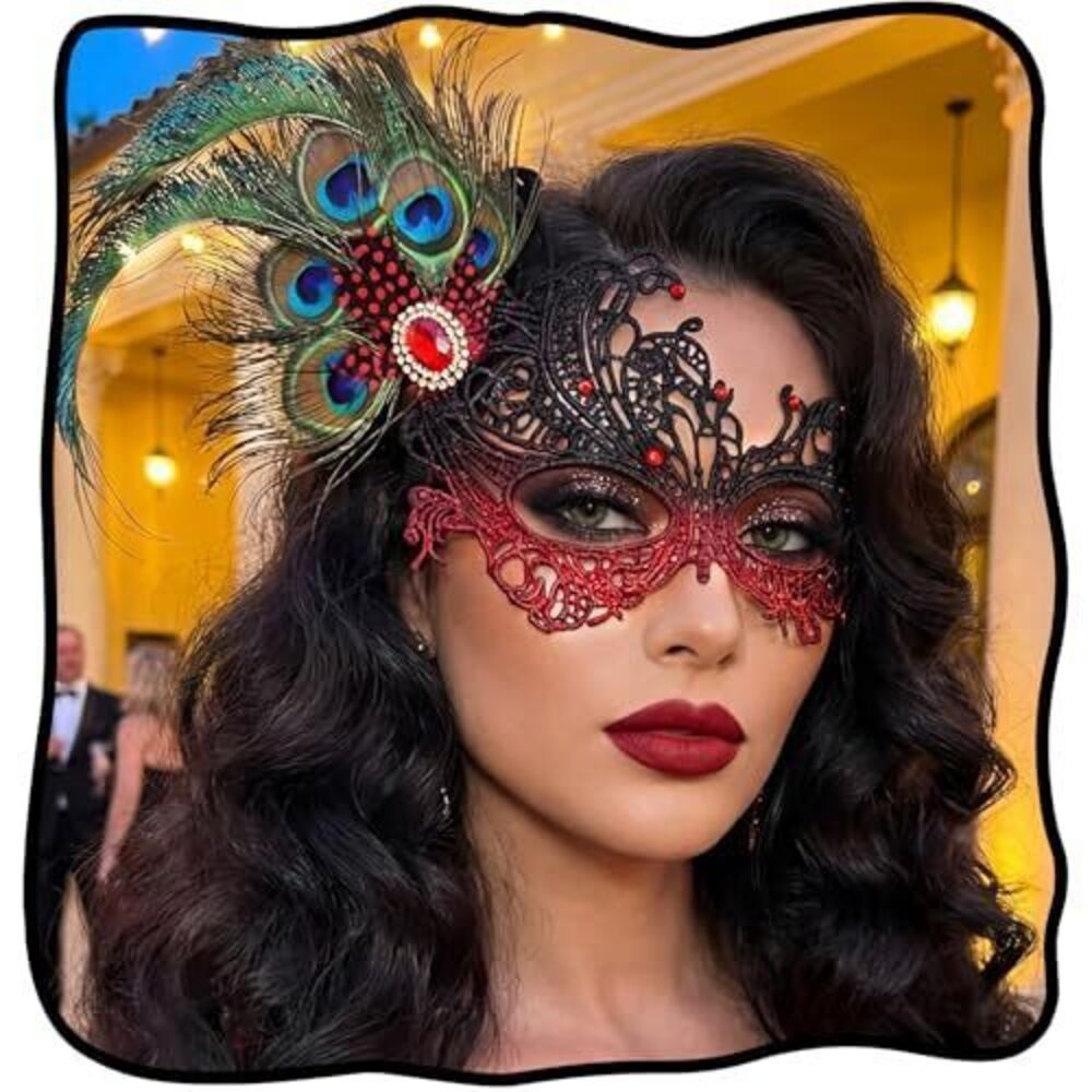 9995 Peacock Feather Venetian Mask, Lace Masquerade Masks , Accessories